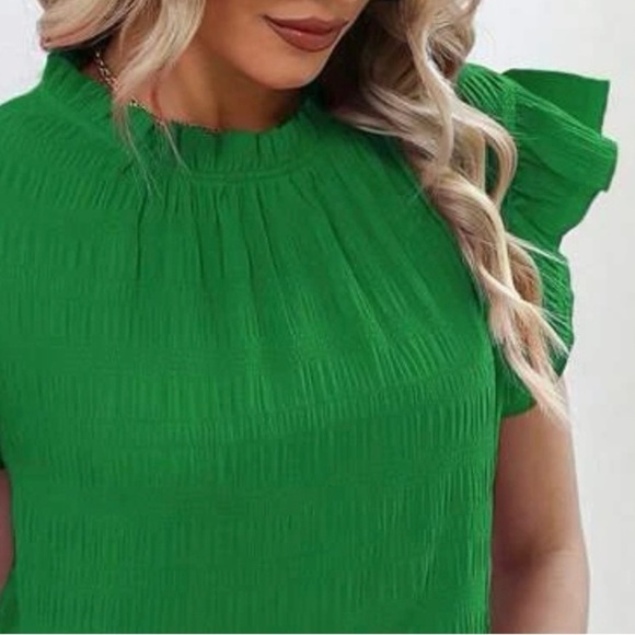 Women’s Green Tie Back Ruffle Trim Smock Green Dress - Picture 6 of 6
